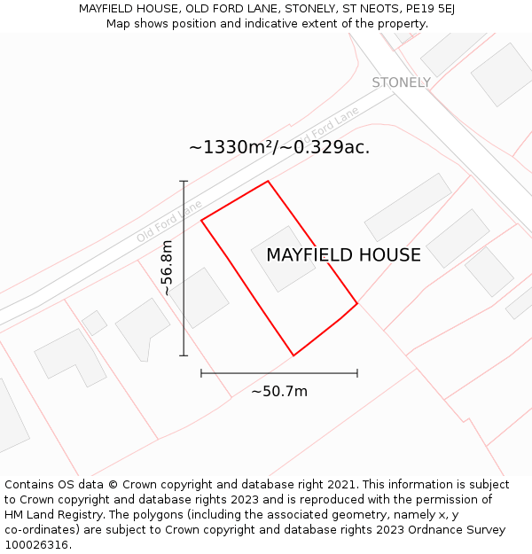 MAYFIELD HOUSE, OLD FORD LANE, STONELY, ST NEOTS, PE19 5EJ: Plot and title map