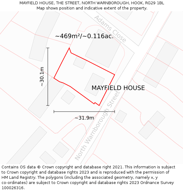 MAYFIELD HOUSE, THE STREET, NORTH WARNBOROUGH, HOOK, RG29 1BL: Plot and title map