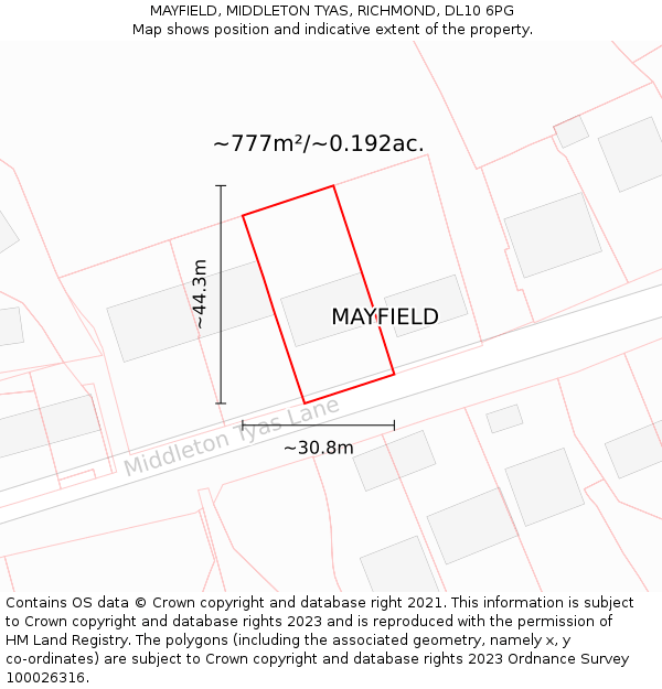 MAYFIELD, MIDDLETON TYAS, RICHMOND, DL10 6PG: Plot and title map