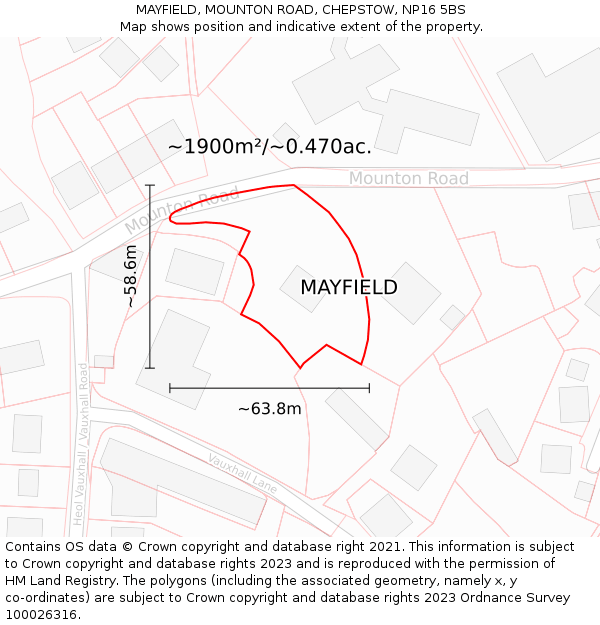 MAYFIELD, MOUNTON ROAD, CHEPSTOW, NP16 5BS: Plot and title map