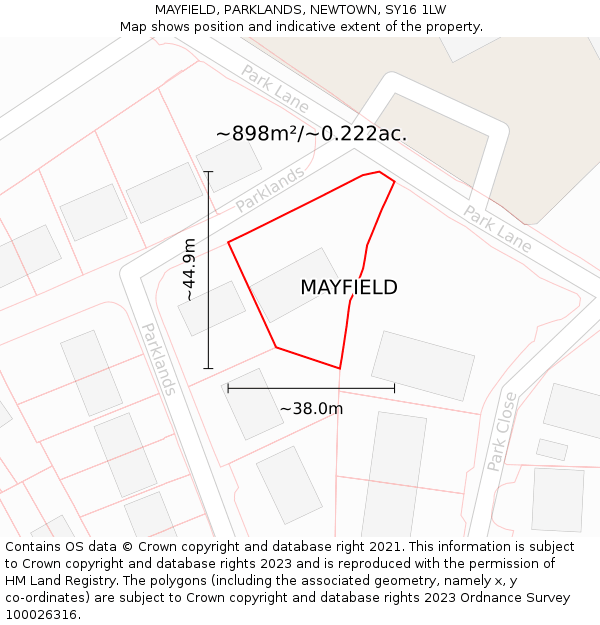 MAYFIELD, PARKLANDS, NEWTOWN, SY16 1LW: Plot and title map