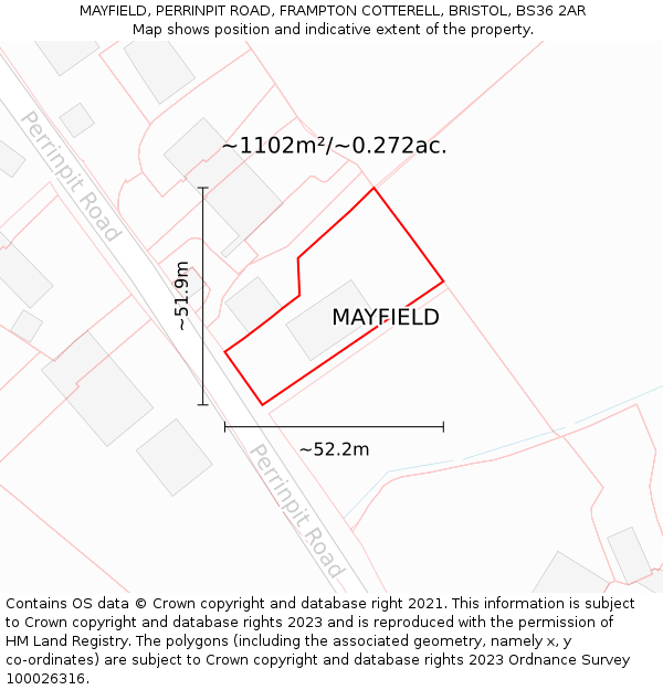 MAYFIELD, PERRINPIT ROAD, FRAMPTON COTTERELL, BRISTOL, BS36 2AR: Plot and title map