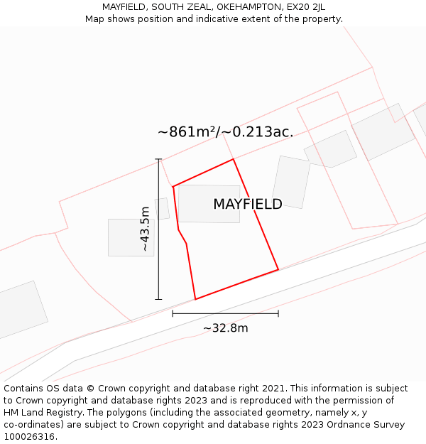 MAYFIELD, SOUTH ZEAL, OKEHAMPTON, EX20 2JL: Plot and title map