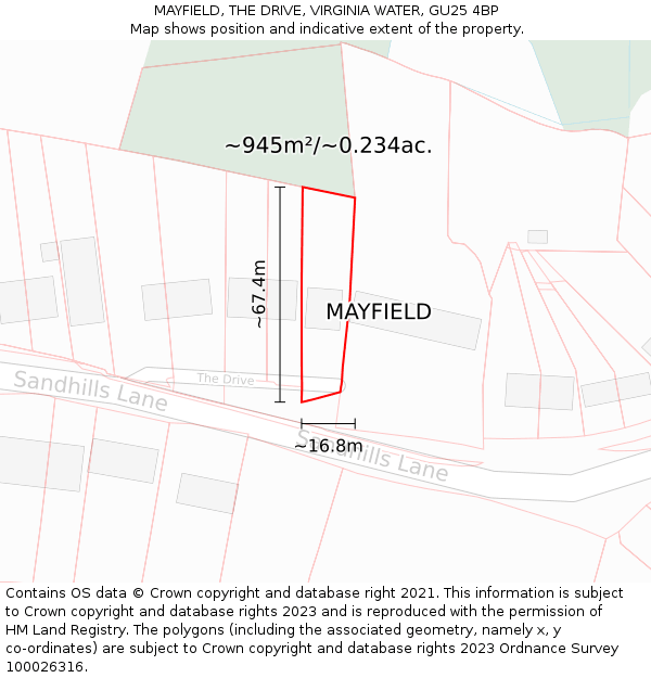 MAYFIELD, THE DRIVE, VIRGINIA WATER, GU25 4BP: Plot and title map