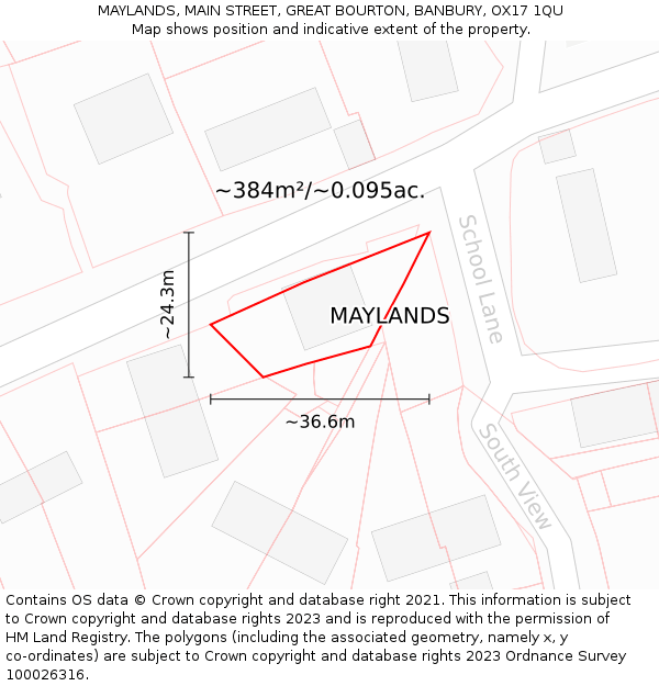 MAYLANDS, MAIN STREET, GREAT BOURTON, BANBURY, OX17 1QU: Plot and title map