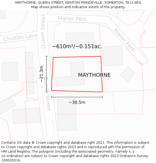 MAYTHORNE, QUEEN STREET, KEINTON MANDEVILLE, SOMERTON, TA11 6EQ: Plot and title map
