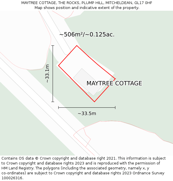 MAYTREE COTTAGE, THE ROCKS, PLUMP HILL, MITCHELDEAN, GL17 0HF: Plot and title map