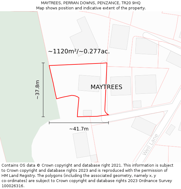 MAYTREES, PERRAN DOWNS, PENZANCE, TR20 9HQ: Plot and title map