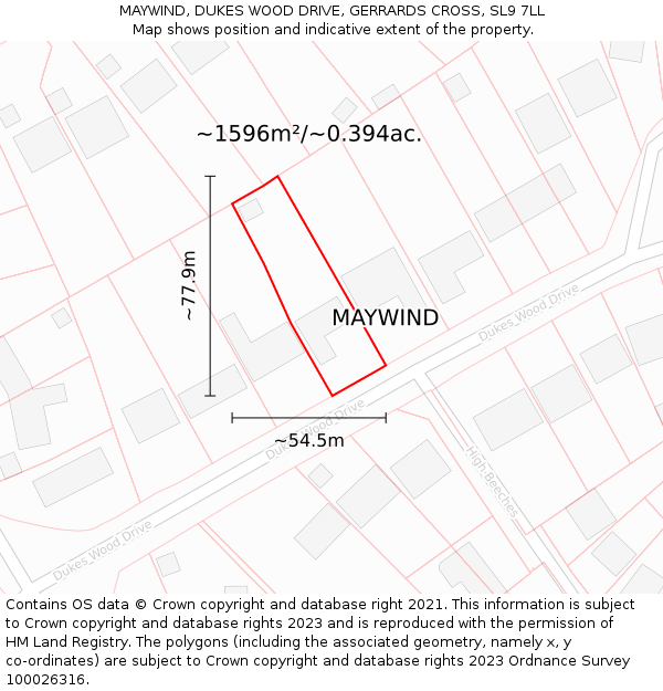 MAYWIND, DUKES WOOD DRIVE, GERRARDS CROSS, SL9 7LL: Plot and title map