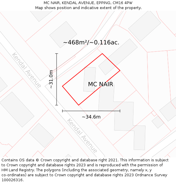 MC NAIR, KENDAL AVENUE, EPPING, CM16 4PW: Plot and title map