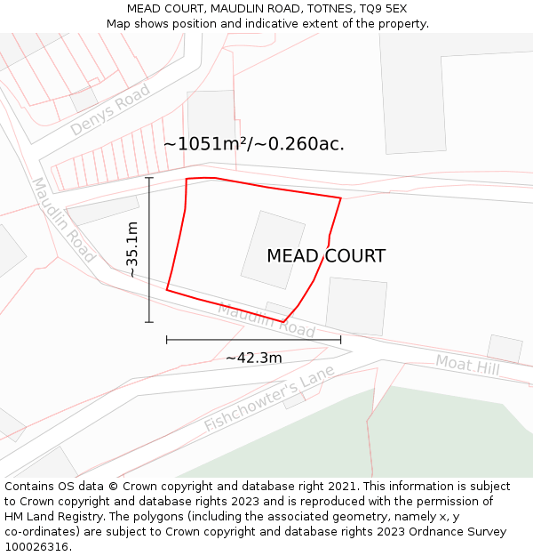 MEAD COURT, MAUDLIN ROAD, TOTNES, TQ9 5EX: Plot and title map