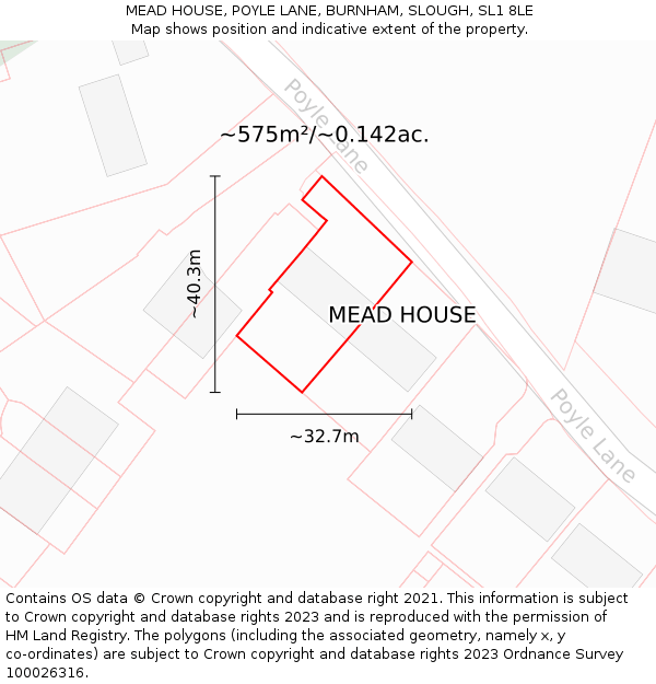 MEAD HOUSE, POYLE LANE, BURNHAM, SLOUGH, SL1 8LE: Plot and title map