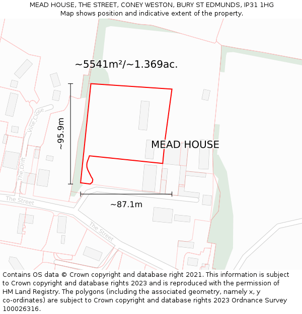 MEAD HOUSE, THE STREET, CONEY WESTON, BURY ST EDMUNDS, IP31 1HG: Plot and title map