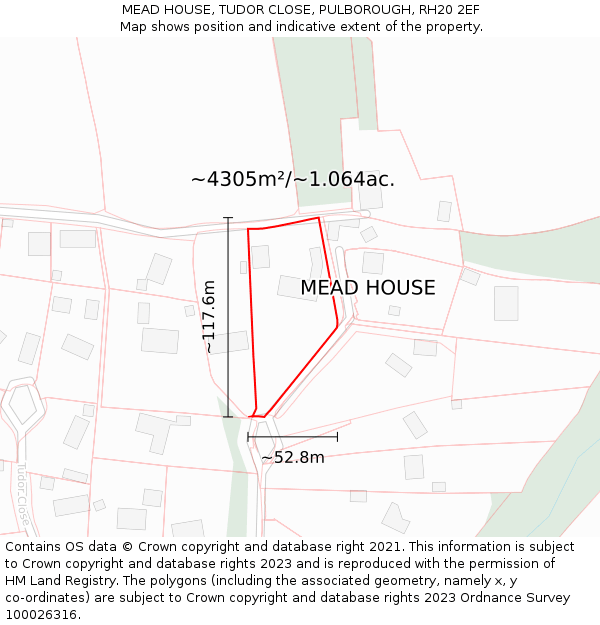 MEAD HOUSE, TUDOR CLOSE, PULBOROUGH, RH20 2EF: Plot and title map