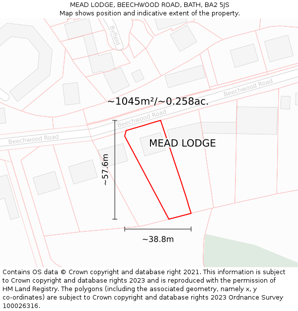 MEAD LODGE, BEECHWOOD ROAD, BATH, BA2 5JS: Plot and title map