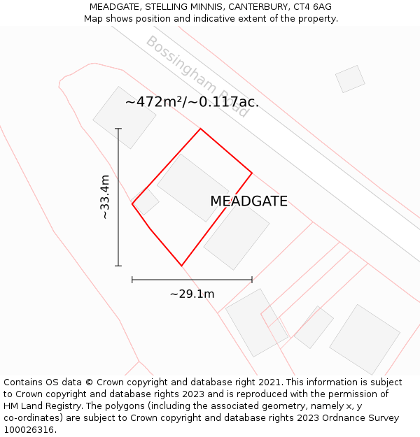 MEADGATE, STELLING MINNIS, CANTERBURY, CT4 6AG: Plot and title map