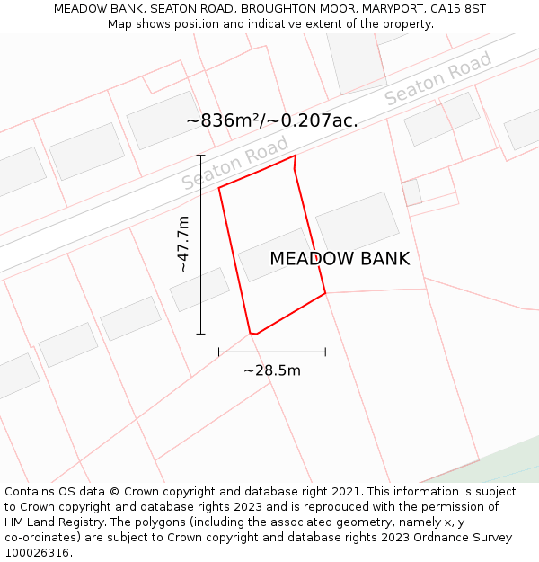 MEADOW BANK, SEATON ROAD, BROUGHTON MOOR, MARYPORT, CA15 8ST: Plot and title map