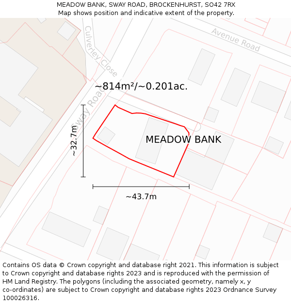 MEADOW BANK, SWAY ROAD, BROCKENHURST, SO42 7RX: Plot and title map
