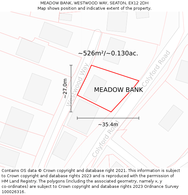 MEADOW BANK, WESTWOOD WAY, SEATON, EX12 2DH: Plot and title map