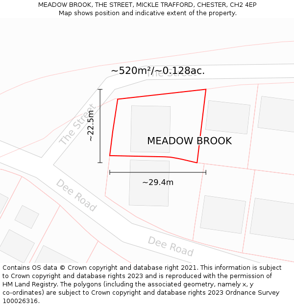 MEADOW BROOK, THE STREET, MICKLE TRAFFORD, CHESTER, CH2 4EP: Plot and title map