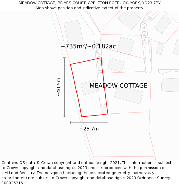 MEADOW COTTAGE, BRIARS COURT, APPLETON ROEBUCK, YORK, YO23 7BY: Plot and title map