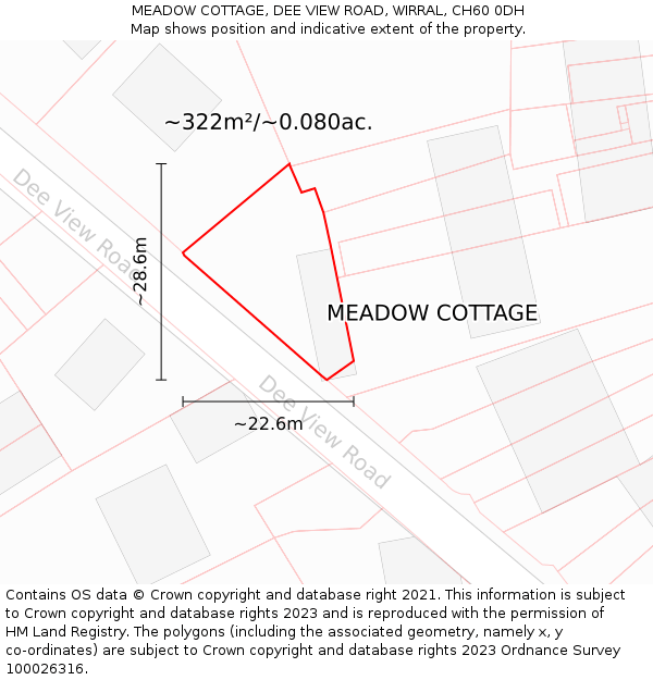 MEADOW COTTAGE, DEE VIEW ROAD, WIRRAL, CH60 0DH: Plot and title map