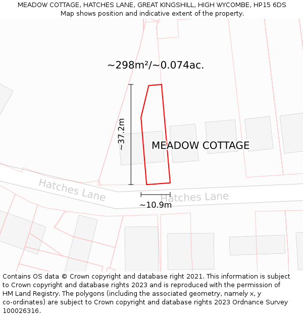 MEADOW COTTAGE, HATCHES LANE, GREAT KINGSHILL, HIGH WYCOMBE, HP15 6DS: Plot and title map