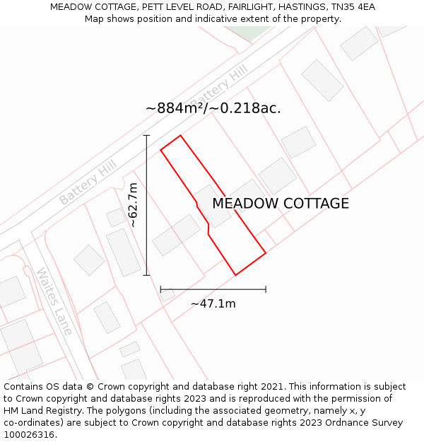 MEADOW COTTAGE, PETT LEVEL ROAD, FAIRLIGHT, HASTINGS, TN35 4EA: Plot and title map