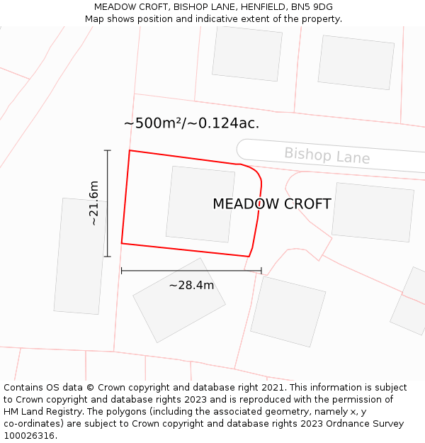 MEADOW CROFT, BISHOP LANE, HENFIELD, BN5 9DG: Plot and title map