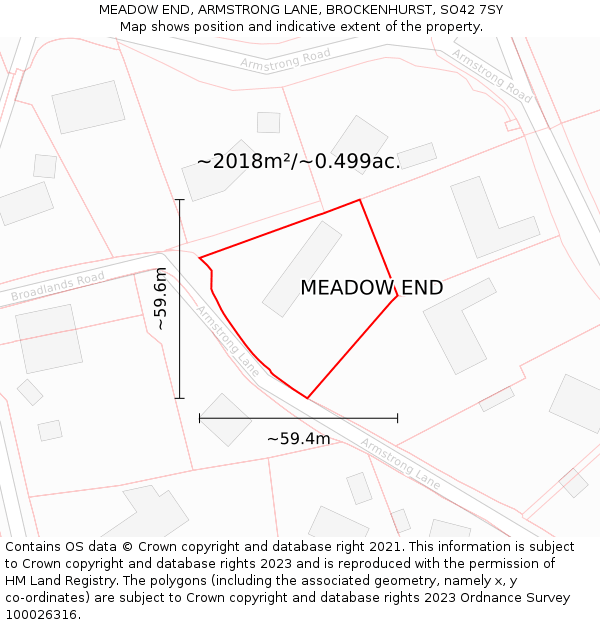 MEADOW END, ARMSTRONG LANE, BROCKENHURST, SO42 7SY: Plot and title map