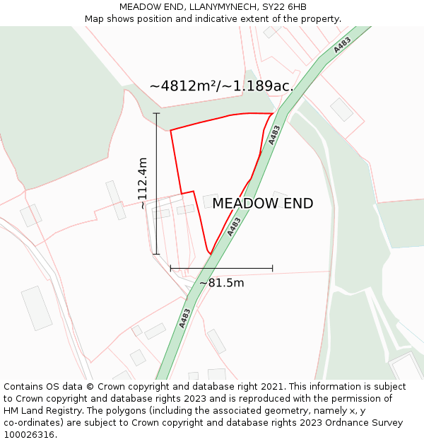 MEADOW END, LLANYMYNECH, SY22 6HB: Plot and title map