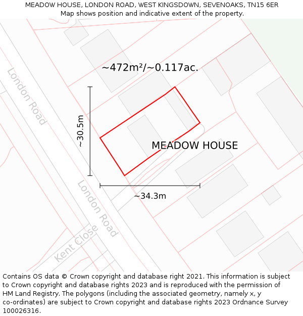 MEADOW HOUSE, LONDON ROAD, WEST KINGSDOWN, SEVENOAKS, TN15 6ER: Plot and title map
