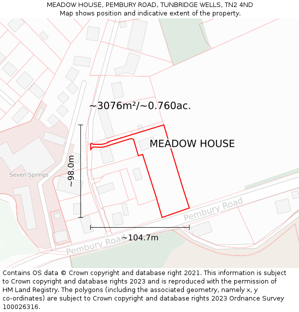 MEADOW HOUSE, PEMBURY ROAD, TUNBRIDGE WELLS, TN2 4ND: Plot and title map