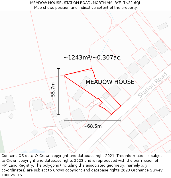 MEADOW HOUSE, STATION ROAD, NORTHIAM, RYE, TN31 6QL: Plot and title map