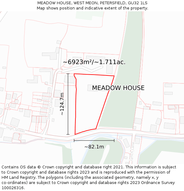 MEADOW HOUSE, WEST MEON, PETERSFIELD, GU32 1LS: Plot and title map