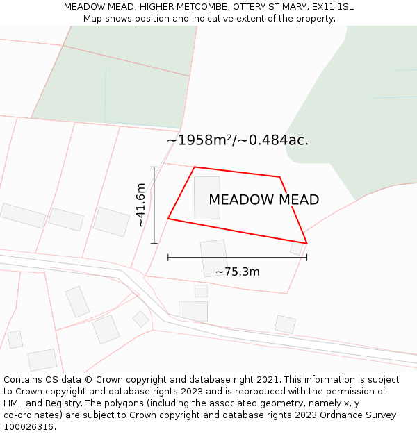 MEADOW MEAD, HIGHER METCOMBE, OTTERY ST MARY, EX11 1SL: Plot and title map