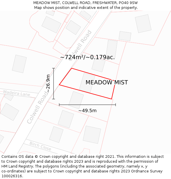 MEADOW MIST, COLWELL ROAD, FRESHWATER, PO40 9SW: Plot and title map
