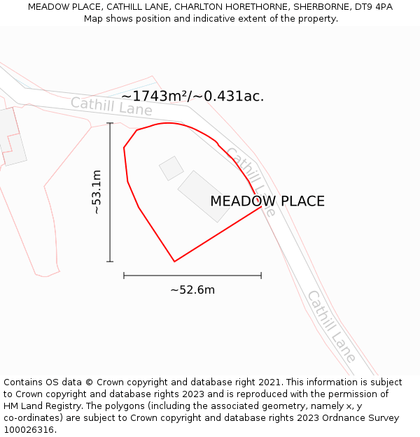 MEADOW PLACE, CATHILL LANE, CHARLTON HORETHORNE, SHERBORNE, DT9 4PA: Plot and title map