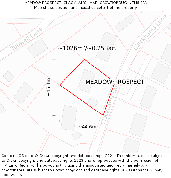 MEADOW PROSPECT, CLACKHAMS LANE, CROWBOROUGH, TN6 3RN: Plot and title map