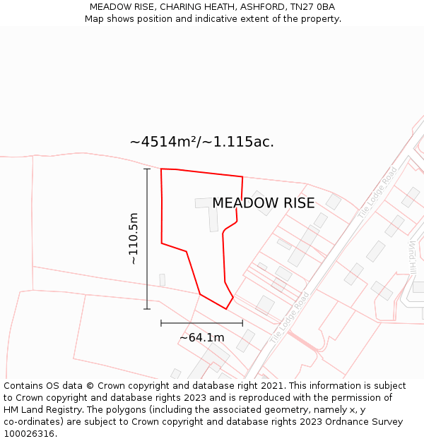 MEADOW RISE, CHARING HEATH, ASHFORD, TN27 0BA: Plot and title map