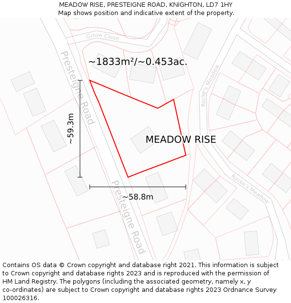 MEADOW RISE, PRESTEIGNE ROAD, KNIGHTON, LD7 1HY: Plot and title map