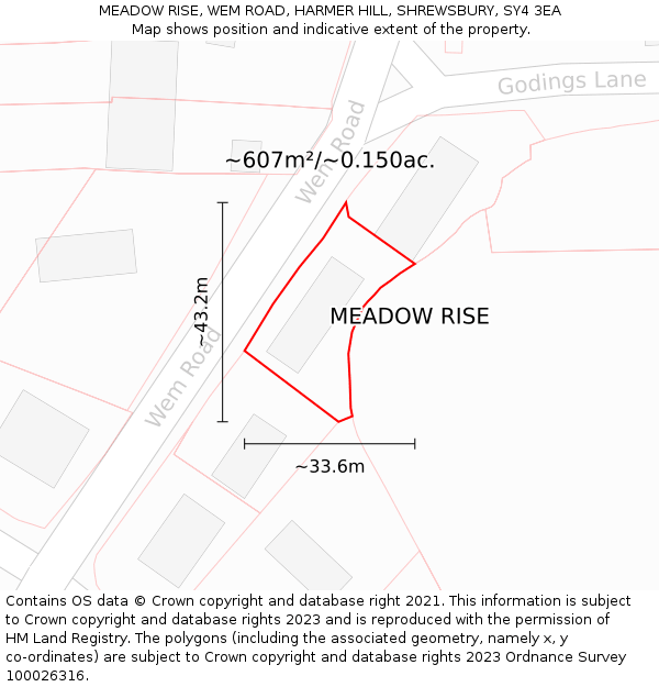 MEADOW RISE, WEM ROAD, HARMER HILL, SHREWSBURY, SY4 3EA: Plot and title map