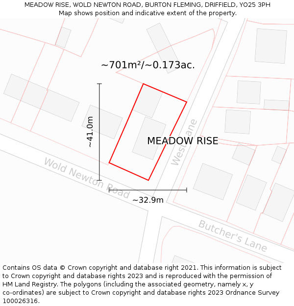 MEADOW RISE, WOLD NEWTON ROAD, BURTON FLEMING, DRIFFIELD, YO25 3PH: Plot and title map