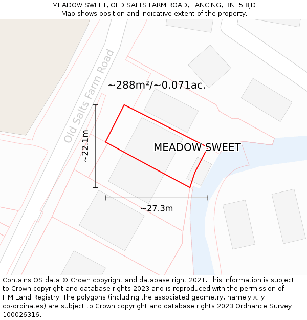 MEADOW SWEET, OLD SALTS FARM ROAD, LANCING, BN15 8JD: Plot and title map