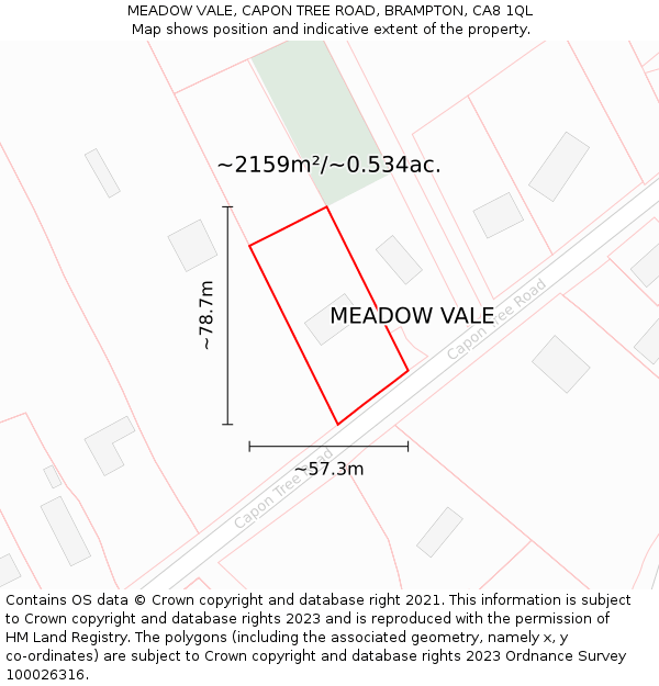 MEADOW VALE, CAPON TREE ROAD, BRAMPTON, CA8 1QL: Plot and title map