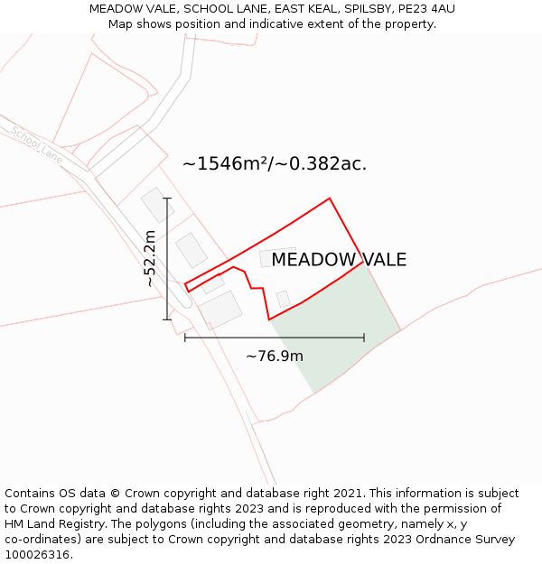 MEADOW VALE, SCHOOL LANE, EAST KEAL, SPILSBY, PE23 4AU: Plot and title map