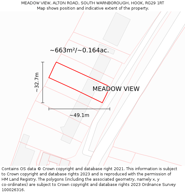 MEADOW VIEW, ALTON ROAD, SOUTH WARNBOROUGH, HOOK, RG29 1RT: Plot and title map