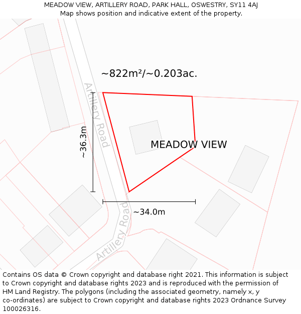 MEADOW VIEW, ARTILLERY ROAD, PARK HALL, OSWESTRY, SY11 4AJ: Plot and title map