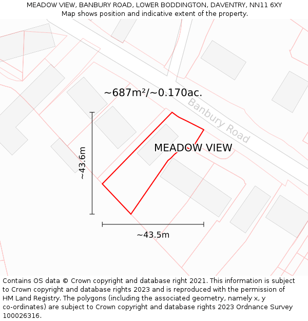MEADOW VIEW, BANBURY ROAD, LOWER BODDINGTON, DAVENTRY, NN11 6XY: Plot and title map