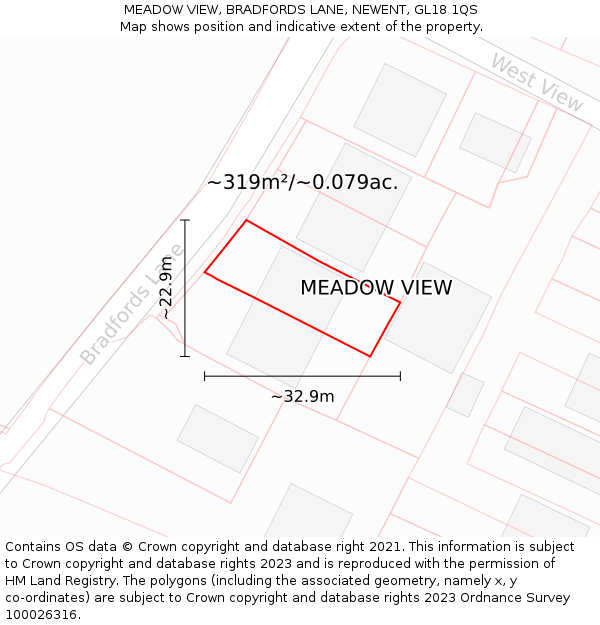 MEADOW VIEW, BRADFORDS LANE, NEWENT, GL18 1QS: Plot and title map